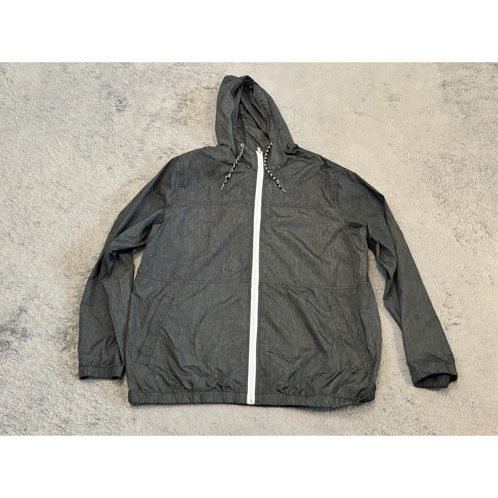 Zine Zip-Up Windbreaker Jacket Mens Large Gray Full Zip Hooded Athletic